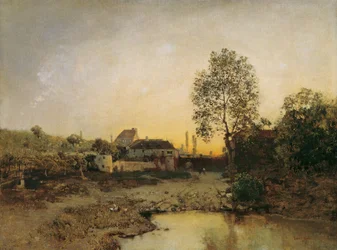 Landscape with Pond and Homesteads