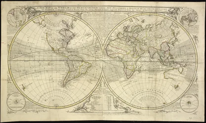 A New Map of the World in Two Hemispheres with the New Discoveries & Tracts of the Two Circum Navigators Dampier & Anson