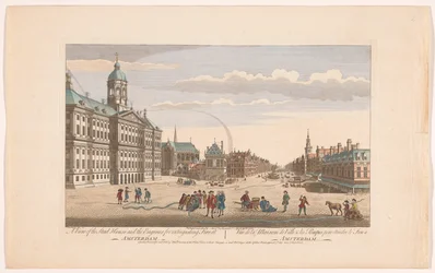 View of the Town Hall in Amsterdam with Firefighters on the Dam