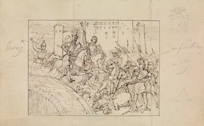 Study of Armored Knights in Battle with Horses
