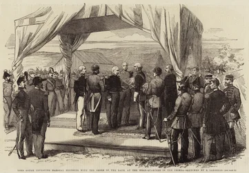 Lord Gough Investing Marshal Pelissier with the Order of the Bath, at the Head-Quarters in the Crimea