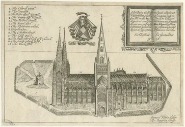 Lichfield Cathedral - South View: Copper-Plate Engraving, nd [17th cent]