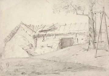 Barn and Straw Pile with a Tree and Swing