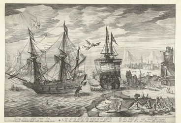 Harbor with Ships, in the Sky the Fall of Icarus