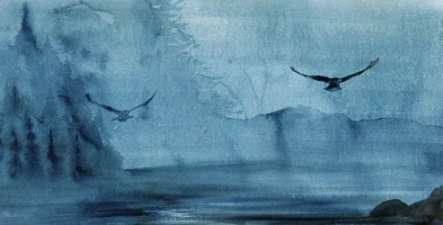 Birds in Blue Mist