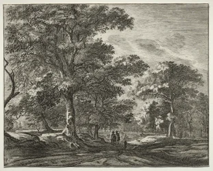 Six Views in the Wood of the Hague: Plate 1, Two Men Preceded by a Hunter