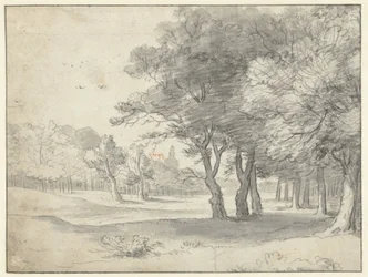 View in the Haagse Bos, with the Grote Kerk, The Hague, in the Distance