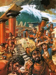 A tidal wave devastating a city in Crete in the 15th century BC