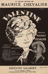 Cover of the Score of the Great Success of Maurice Chevalier “Valentine”