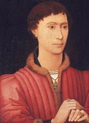 Portrait of a young man, bust-length, in a fur-trimmed red doublet