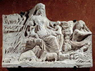Allegoric Relief Personification of Mother Earth. Sculpture found in Carthage, beginning of the 2nd century. Paris, Musee du Louvre