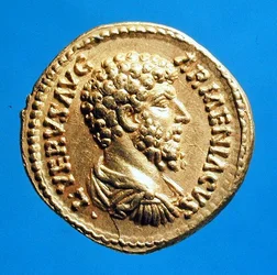 Aureus (obverse) with the bust of Lucius Verus draped and cuirassed