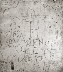 Blasphemous graffito of a Crucifixion