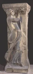 Decorated Stone Pillar with a Bacchante Playing a Double Flute, Copy of a Hellenistic Original from Thessalonika