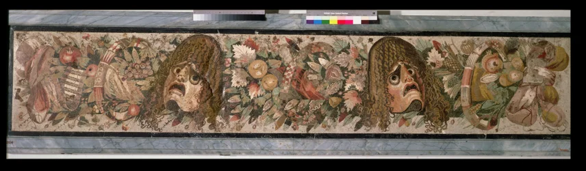 Decorative panel depicting theatrical masks, from the House of the Faun, Pompeii