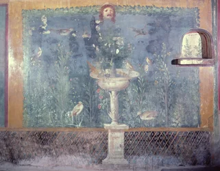 Fountain, Mask and Birds, House of Venus in Shell, Pompei, Italy (fresco)