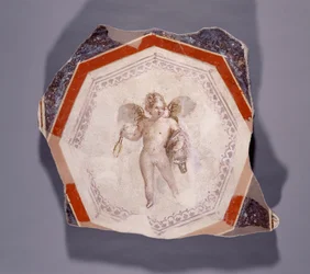 Fresco of Cupid holding two sticks and a pail
