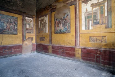 Frescoed room of Villa dei Vettii, Roman archaeological site of Pompeii