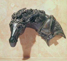Head of a Mule Crowned with Ivy, Ornament from the Armrest of a Bed
