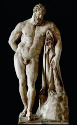 Farnese Hercules, colossal marble sculpture by Glycon from the Baths of Caracalla in Rome after a Greek original by Lysippos of Sicyon, dimensions 3.17 m, 3rd century AD - Archaeological Museum of Naples - The Farnese Hercules - Marble sculpture (H. 31)