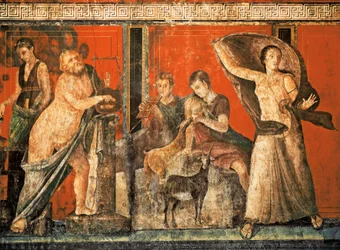 Initiation rites of the cult of Dionysus, fresco from the Villa Dei Mysteri