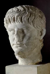 Marble head of Nero (Nero Claudius Caesar Augustus Germanicus) (37-68 AD). Rome, Museo Nazionale Romano. Bust of Emperor Nero (Nero Claudius Caesar Augustus Germanicus) (37-68 AD). Marble sculpture. Capitoline Museums, Rome, Italy.
