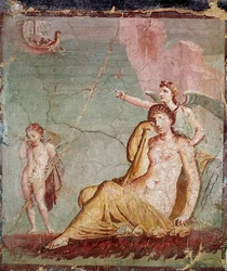 Nemesis, goddess of revenge, shows Theseus