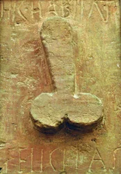 Plaque with Phallus Surrounded by Latin Writings 