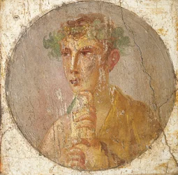 Portrait of a young man holding a papyrus scroll, 55-79 AD