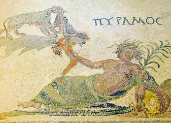 Pyramus and Thisbe, Detail of Pyramus and the Leopard, House of Dionysos, Paphos, Cyprus