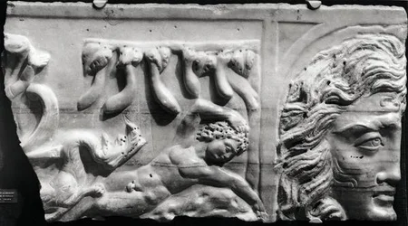 Relief depicting Jonah and the Whale, from the catacomb of St. Priscilla, Rome
