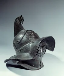 Roman Antiquity: Gladiator Helmet used during fighting. Found in Pompeii