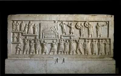 Low relief of the sarcophagus of Amiternum representing a funebre cortege