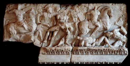 Fragment of Marble Sarcophagus Representing a Battle Between Gauls and Romans, 20 AD