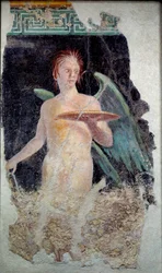 Roman Art: fresco of the winged genie from Pompeii - End of the 1st century BC