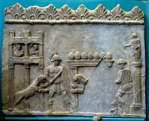 Roman Empire Art of Antiquity: Venatio - Gladiator fight against the beasts
