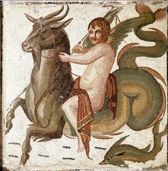 Cupid riding a marine creature