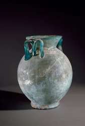Roman art: glass vase with handle. From Pompei, Italy. Museo Archeologico Nazionale Naples