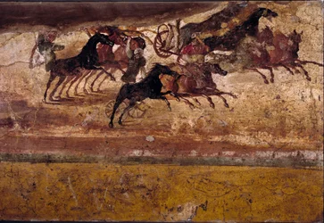 Race of quadriges. Fresco from the villa of the quadrige. 4th style, Pompei