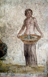 Roman art: representation of a nymph. Detail of a fresco from the house of the Vestales in Pompeii. Paris, Louvre Museum