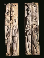 Roman Civilization, Pair of Bone Carvings of Warriors, from Praeneste, Lazio Region, Italy