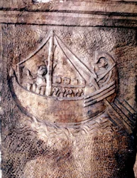 Roman transport ship. Low relief from the 2nd century AD JC Roman National Museum