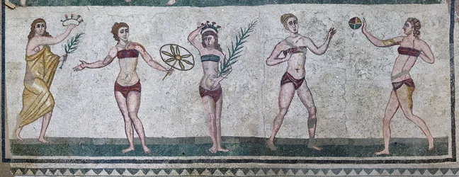 Room of the Girls Representing Athletes Engaged in an Athletics Competition Wearing a Two-Piece Swimsuit