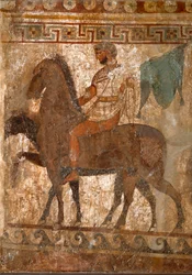 Samnite rider. Tomb painting from the 4th century BC, from the site of Paestum, Italy. Fresco. National Archaeological Museum, Naples