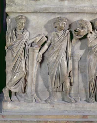 Sarcophagus of the Muses Depicting Clio and Thalia (detail)