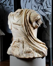Sculpted torso of a cavalryman thought to be a copy of an original bronze statue of Alexander the Great