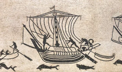 Ship approaching a port (detail)