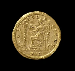 Solidus of Constantine I, the Great, depicting Fides seated left on the throne