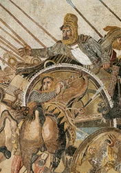 The Battle of Issus won by Alexander III the Great against Darius (Darius) III Codomannus (335 - 331 BC). Mosaic from Pompeii. Detail. Museo Archeologico Nazionale, Naples. (From Pompeii, House of the Faun)