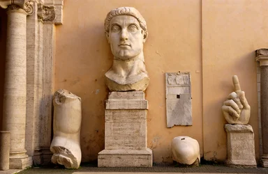 The Courtyard of the Palace of the Conservatives at the Musei Capitolini: Fragments of the Colossal Statue of Constantine